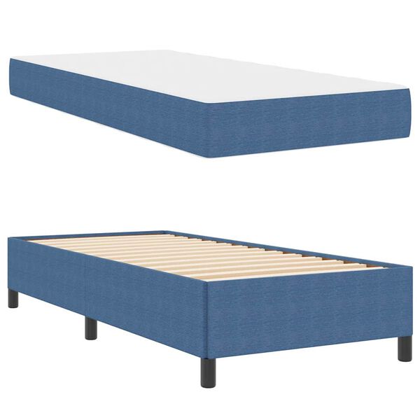 vidaXL Estrutura da Cama com colch&atilde;o Azul 90 x 190 cm tecido