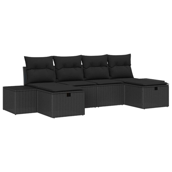 vidaXL Conjunto de Sof&aacute; de Jardim com almofada 6 pcs Preto vime PE