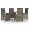 vidaXL 5 pcs conjunto de jantar p/ jardim c/ almofad&otilde;es vime PE cinza