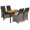 vidaXL 5 pcs conjunto de jantar p/ jardim c/ almofad&otilde;es vime PE cinza