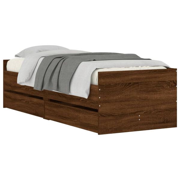 vidaXL Estrutura de cama com gavetas 90x190 cm carvalho castanho