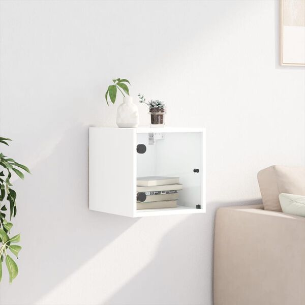 vidaXL Mesa de cabeceira c/ porta de vidro 35x37x35 cm branco