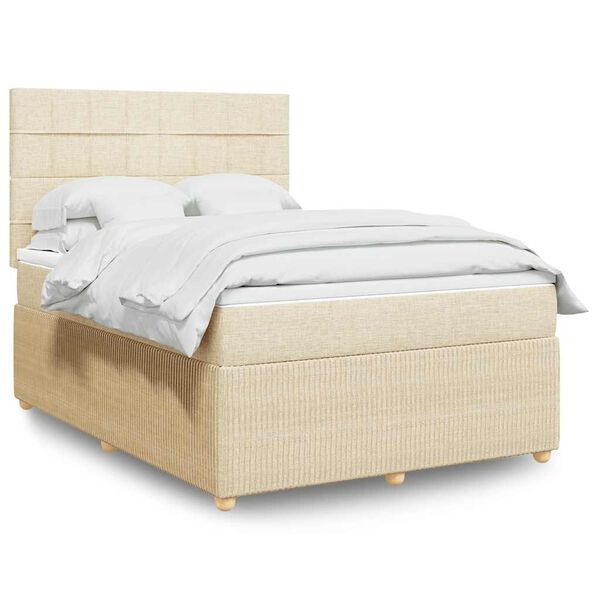 vidaXL Cama com molas/colch&atilde;o 140x200 cm tecido cor creme