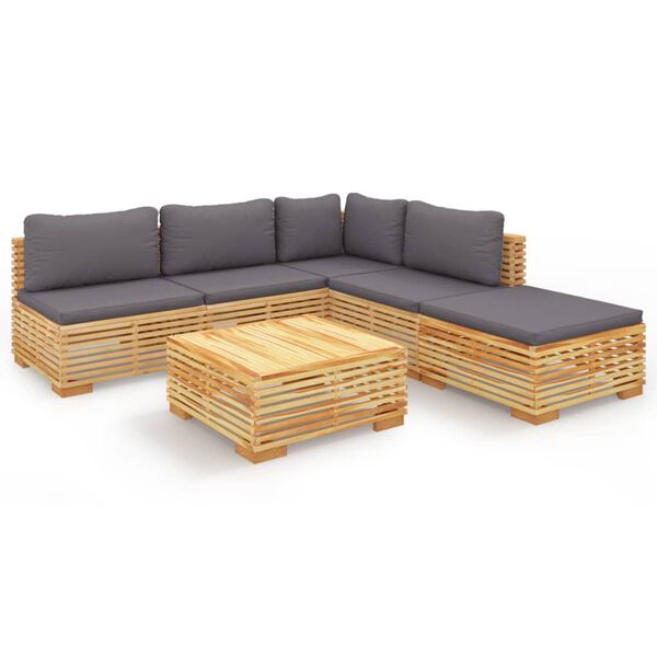 vidaXL 6 pcs conjunto lounge jardim c/ almofad&otilde;es madeira teca maci&ccedil;a