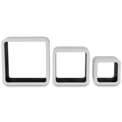 Conjunto 3 prateleiras de parede em forma de cubo MDF branco/preto
