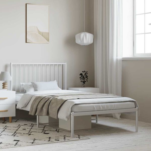vidaXL Estrutura de cama com cabeceira 100x200 cm metal branco