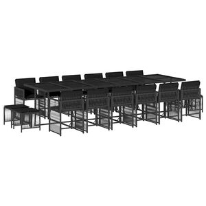 vidaXL 17 pcs conjunto de jantar p/ jardim c/ almofad&otilde;es vime PE preto