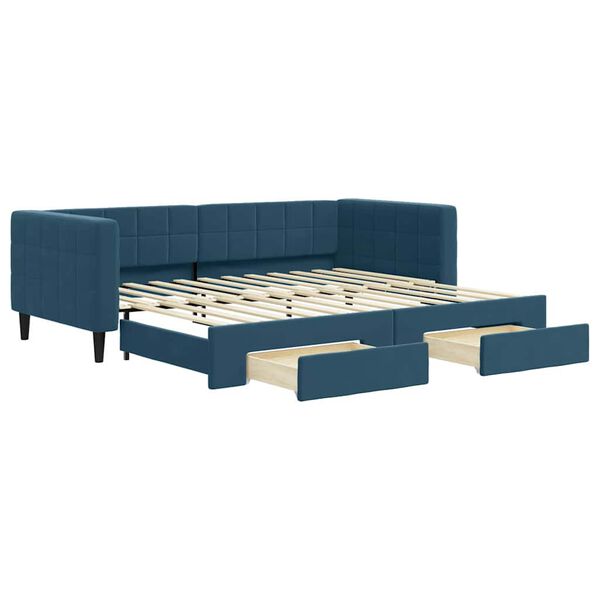 vidaXL Sof&aacute;-cama com gavet&atilde;o e gavetas 90x200 cm veludo azul