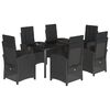 vidaXL 7 pcs conjunto de jantar p/ jardim c/ almofad&otilde;es vime PE preto
