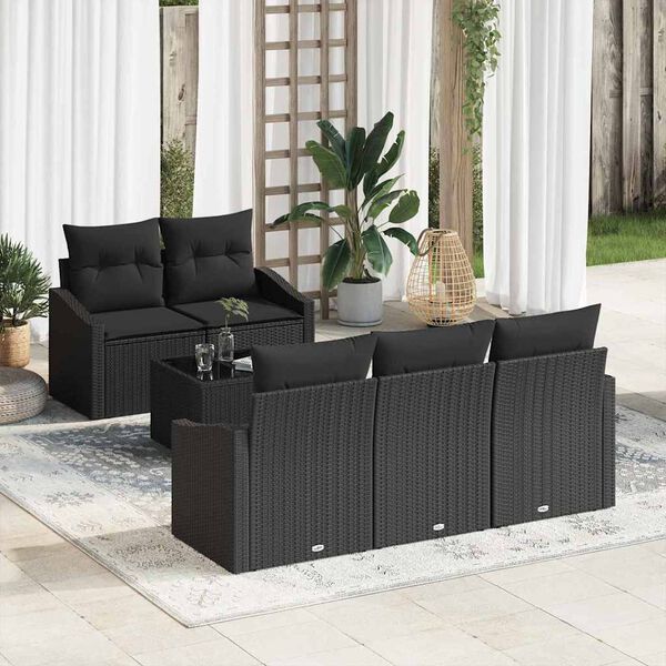 vidaXL Conjunto de Sofás com almofada 6 pcs Preto vime PE
