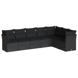 vidaXL 7 pcs conjunto de sof&aacute;s p/ jardim c/ almofad&otilde;es vime PE preto
