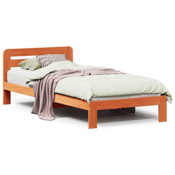 vidaXL Cama sem colchão 75x190 cm madeira de pinho maciça castanho-mel