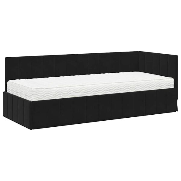 vidaXL Estrutura de Cama de Canto com Colch&atilde;o 2 pcs Preto Veludo