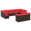 vidaXL Conjunto de sof&aacute; de jardim com 13 pe&ccedil;as e almofadas em rattan sint&eacute;tico marrom