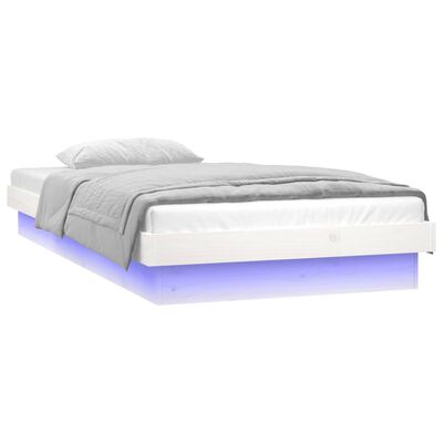 vidaXL Estrutura cama c/ LED solteiro 75x190 cm madeira maciça branco
