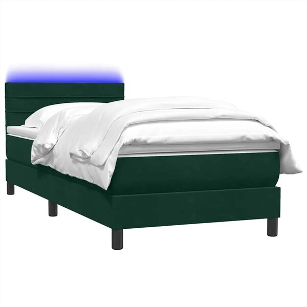 vidaXL Cama box spring c/ colch&atilde;o e LED verde-escuro 90x210 cm veludo