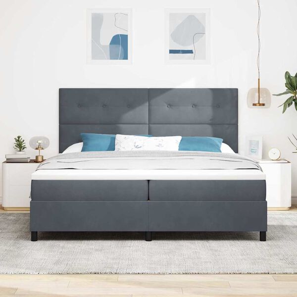 vidaXL Cama Box Spring LED Cinza Escuro 200 x 200 cm Veludo