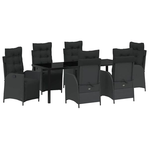 vidaXL Conjunto de Jantar para Jardim com almofada 7 pcs Preto vime PE