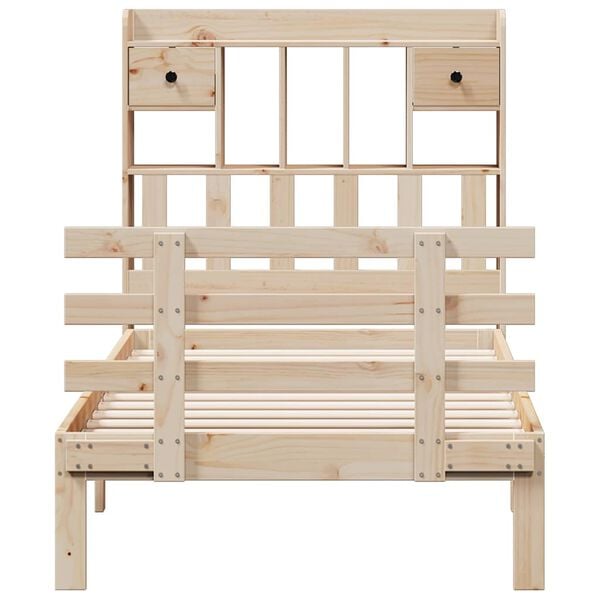 vidaXL Cama com estante sem colch&atilde;o 90x190 cm pinho maci&ccedil;o