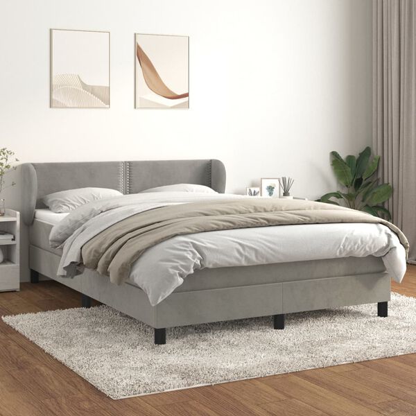 vidaXL Cama com molas/colch&atilde;o 140x190 cm veludo cinzento-claro