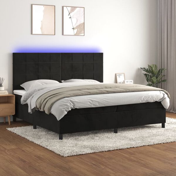 vidaXL Cama box spring c/ colch&atilde;o/LED 200x200 cm veludo preto
