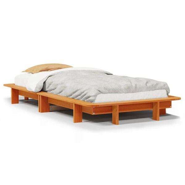 vidaXL Cama sem colch&atilde;o 75x190 cm madeira de pinho maci&ccedil;a castanho-mel