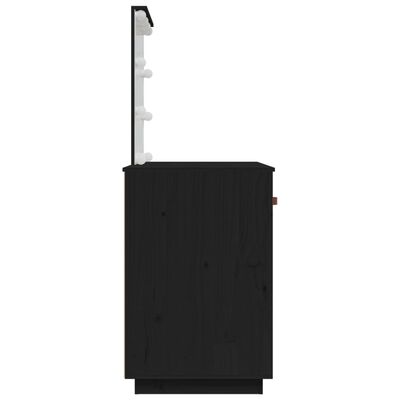 vidaXL Toucador com luzes LED 95x50x133,5 cm pinho maciço preto