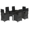 vidaXL 7 pcs conjunto de jantar p/ jardim c/ almofad&otilde;es vime PE preto