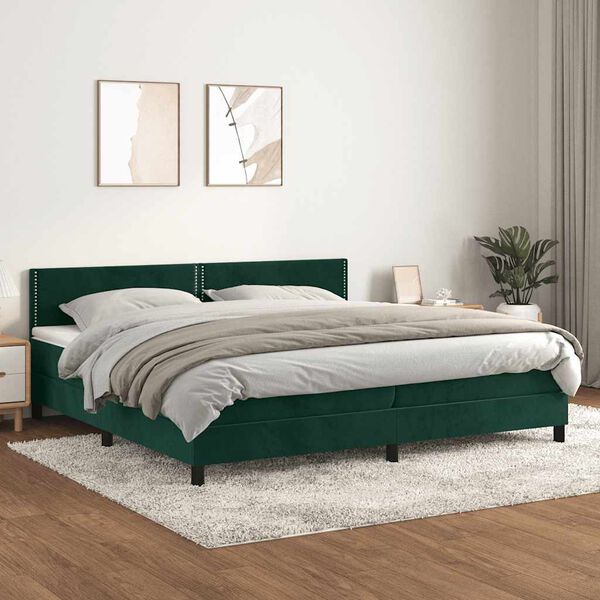 vidaXL Cama com molas/colch&atilde;o 200x200 cm veludo verde-escuro