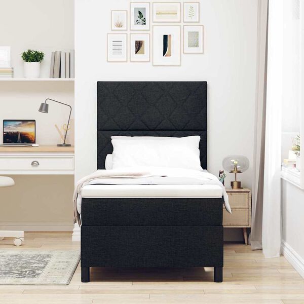 vidaXL Cama Box com colch&atilde;o com cabeceira Preto 90 x 190 cm tecido