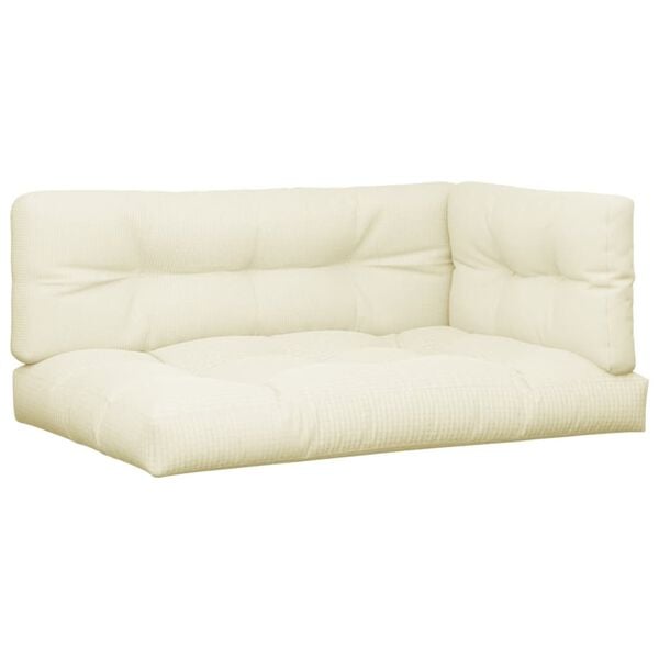 vidaXL Almofad&otilde;es de paletes 3 pcs tecido creme