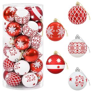 vidaXL Conjunto de Bolas de Natal 30 unid. Vermelho e Branco &Oslash; 6 cm