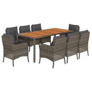 vidaXL 9 pcs conjunto de jantar p/ jardim c/ almofad&otilde;es vime PE cinza