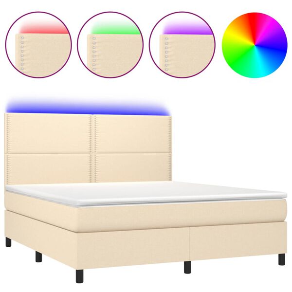 vidaXL Cama box spring c/ colch&atilde;o e LED 180x200 cm tecido cor creme