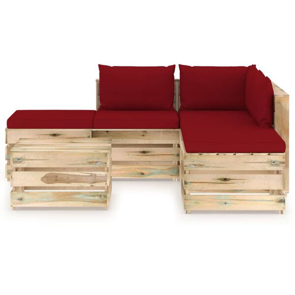 vidaXL 6 pcs conj. lounge jardim c/ almofad&otilde;es madeira impreg. verde