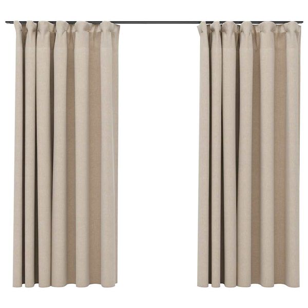 vidaXL Cortinas opacas aspeto linho c/ ganchos 2 pcs 140x175 cm bege