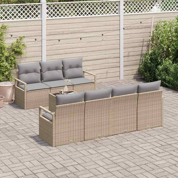 vidaXL Conjunto de Sof&aacute; de Jardim 8 pcs Bege, Cinza 55 x 55 x 37 cm