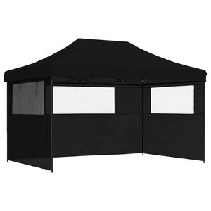 vidaXL Tenda p/ festas pop-up dobr&aacute;vel com 3 paredes laterais preto