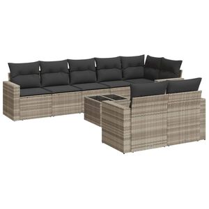 vidaXL 9 pcs conj. sof&aacute;s jardim com almofad&otilde;es vime PE cinzento-claro