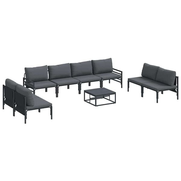 vidaXL Conjunto de Sof&aacute; de Jardim com almofada 9 pcs Preto A&ccedil;o