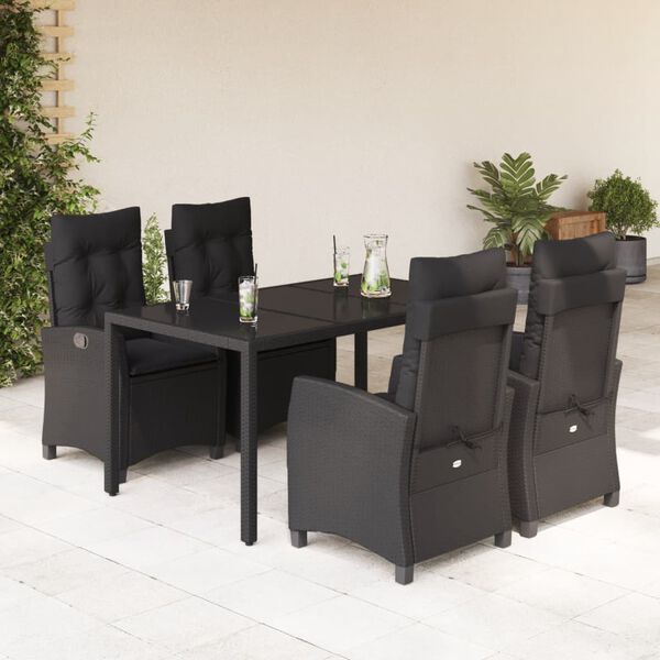 vidaXL 5 pcs conjunto de jantar p/ jardim c/ almofad&otilde;es vime PE preto