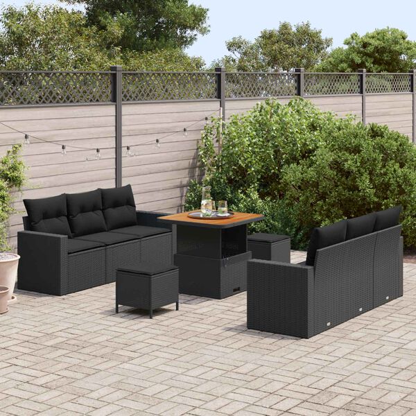 vidaXL Conjunto de Sof&aacute; de Jardim 9 pcs Preto vime PE