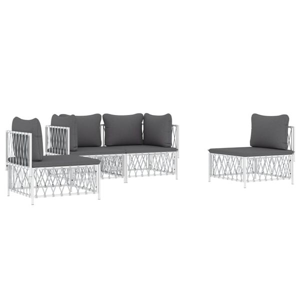 vidaXL 4 pcs conjunto lounge de jardim com almofadões aço branco