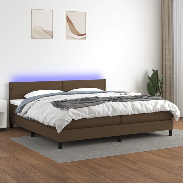 vidaXL Cama box spring c/ colch&atilde;o/LED 200x200cm tecido castanho-escuro