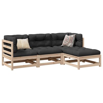 vidaXL 4 pcs conjunto sofás de jardim madeira de pinho maciça