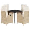 vidaXL 5 pcs conjunto de jantar p/ jardim com almofad&otilde;es vime PE bege