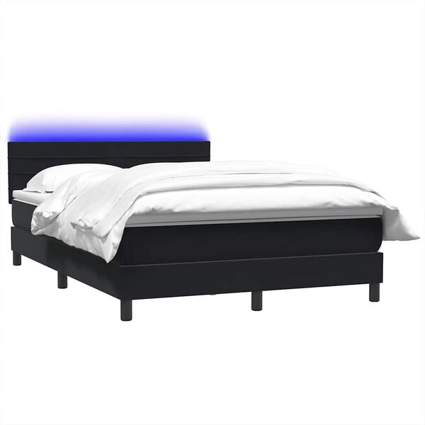 vidaXL Cama box spring c/ colch&atilde;o e LED 140x210 cm veludo preto