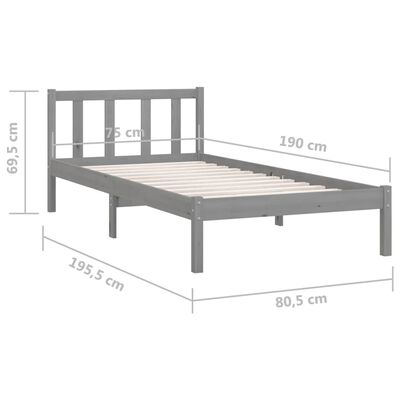 vidaXL Estrutura de cama pequena solteiro 75x190 cm pinho maciço cinza