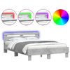 vidaXL Estrutura cama cabeceira e luzes LED 135x190cm cinzento cimento