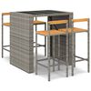 vidaXL 5 pcs conjunto de bar p/ jardim vime PE/ac&aacute;cia maci&ccedil;a cinzento